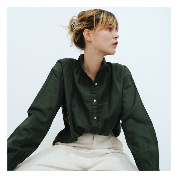 Rosebush Double Cotton Muslin Blouse - Women’s Collection  | Dark green- Product image n°3