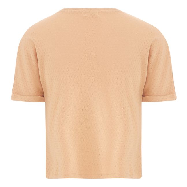 T-Shirt Bio-Baumwolle Pointelle Marjolaine - Damenkollektion  | Kamelbraun