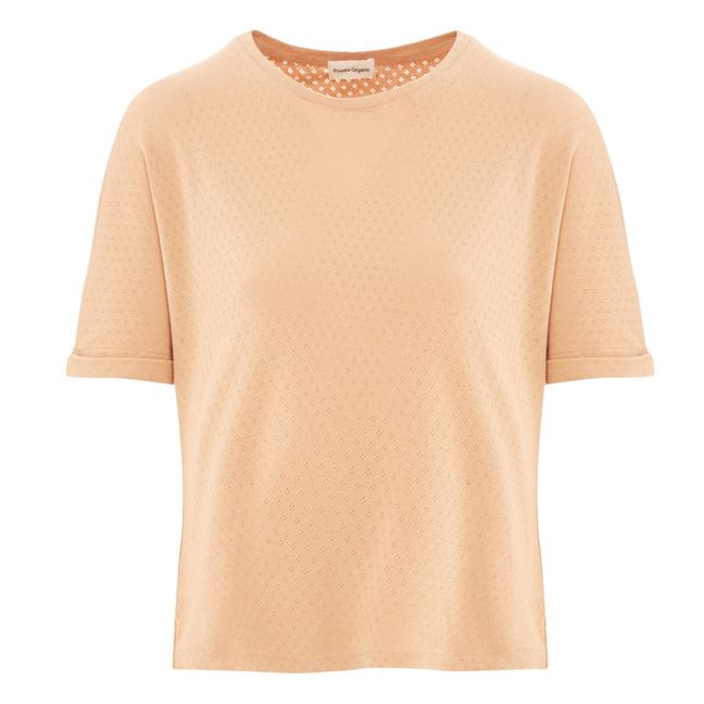T-Shirt Bio-Baumwolle Pointelle Marjolaine - Damenkollektion  | Kamelbraun