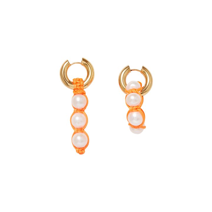 Natural Freshwater Pearl and Thread Earrings | Arancione- Immagine del prodotto n°0
