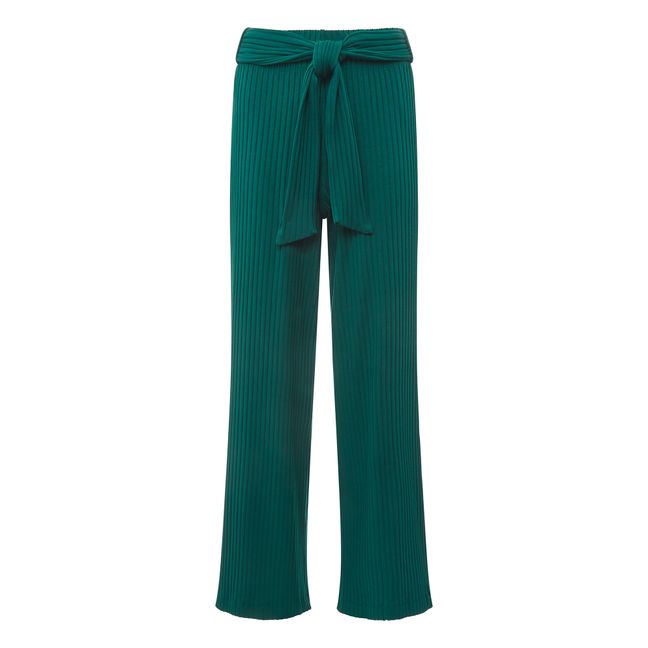 Ribbed Jersey Wide-Legged Trousers | Smaragdgrün