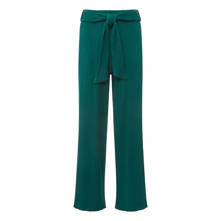 Ribbed Jersey Wide-Legged Trousers | Verde esmeralda- Imagen del producto n°0