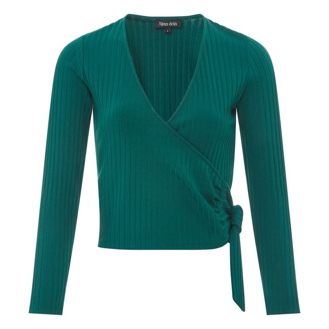 Ribbed Jersey Wrap Over Drape Top | Verde