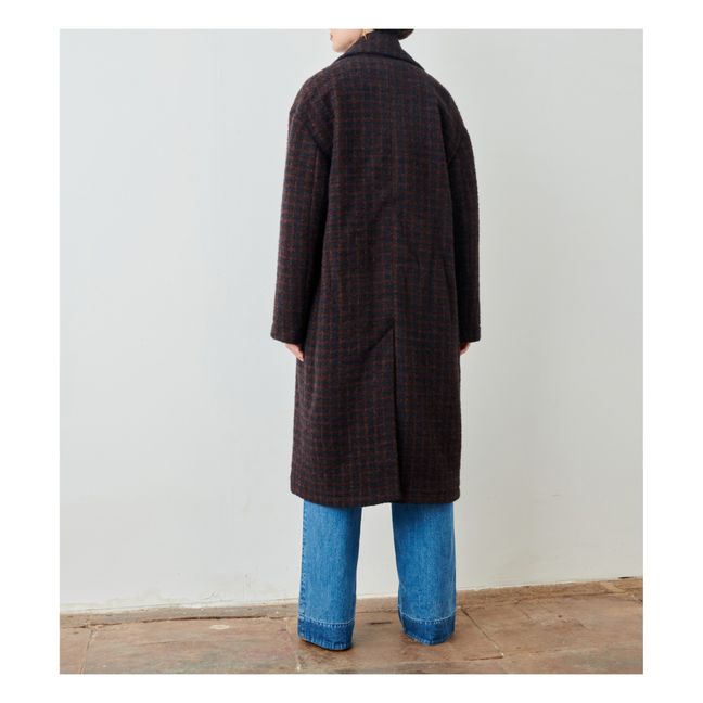 Silvana Long Woollen Checked Belted Coat | Azul Marino