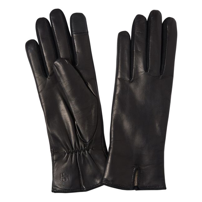 Essentials Cashmere Lined Leather Gloves | Black