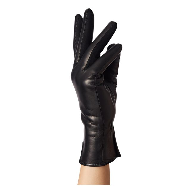 Essentials Cashmere Lined Leather Gloves | Nero