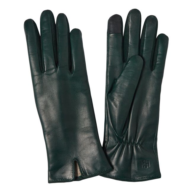 Essentials Cashmere Lined Leather Gloves | Green