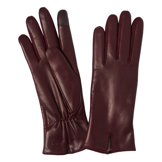 Gants Essentials Cuir Doublure Cachemire | Lie de vin