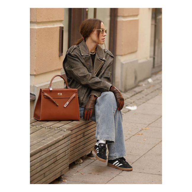 Guanti in pelle bicolore Statement Fodera in cachemire | Marrone