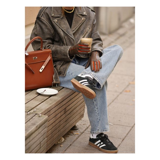 Gants Statement Bicolores Cuir Doublure Cachemire | Marron