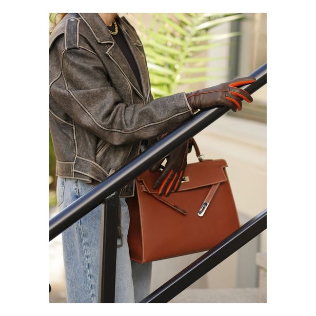 Gants Statement Bicolores Cuir Doublure Cachemire | Marron