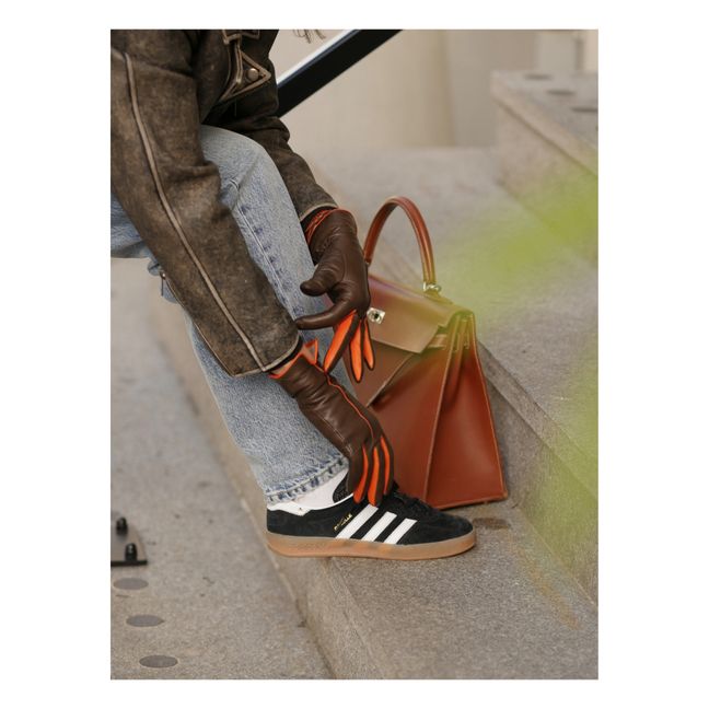 Gants Statement Bicolores Cuir Doublure Cachemire | Marron