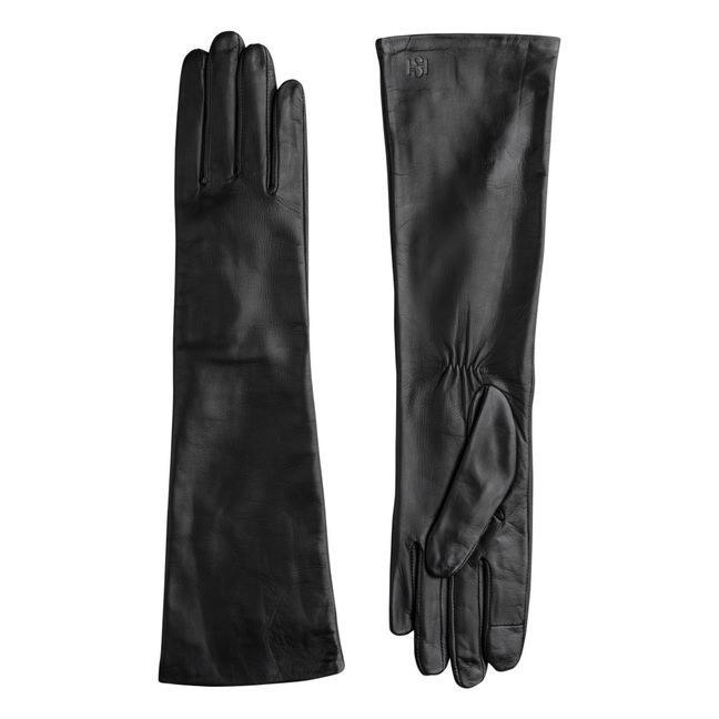 Gants Long Essentials Cuir Doublure Soie | Noir