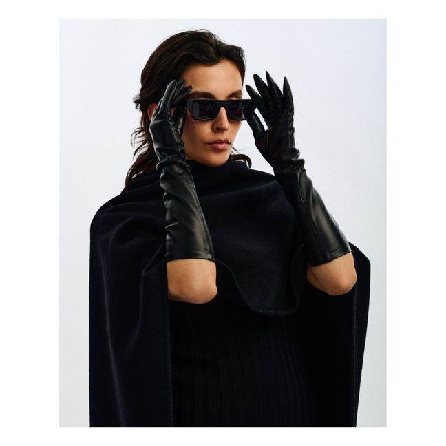 Guanti lunghi in pelle essenziali Fodera in seta | Nero