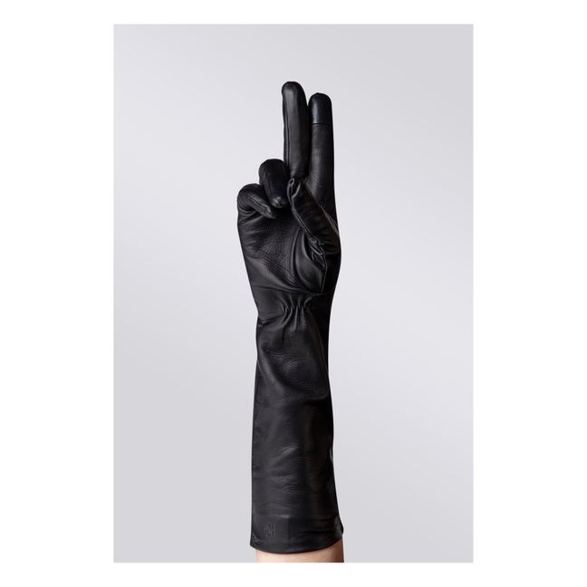 Essentials Long Cashmere Lined Leather Gloves | Black