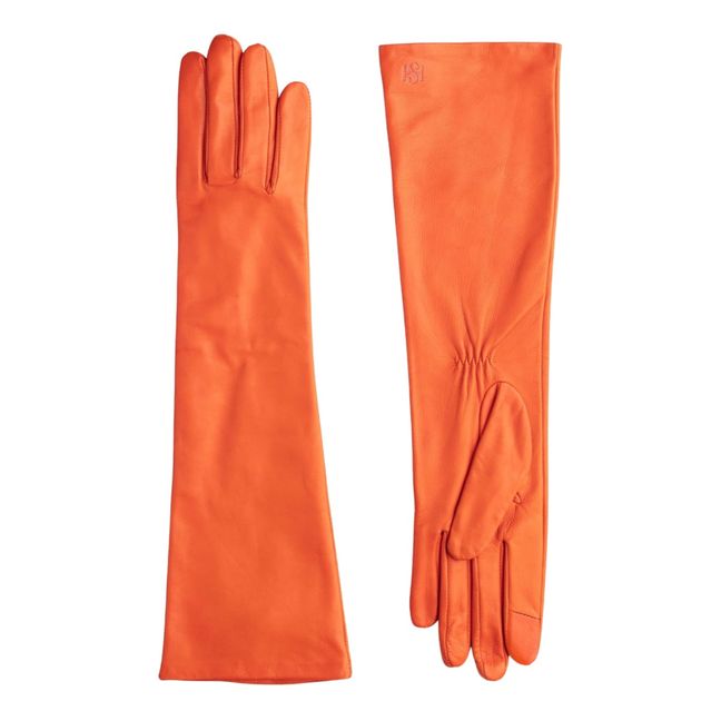 Guanti lunghi in pelle essenziali Fodera in seta | Arancione