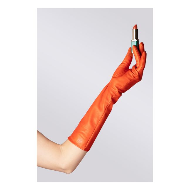 Guanti lunghi in pelle essenziali Fodera in seta | Arancione