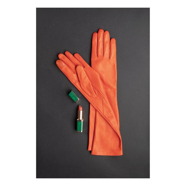 Essentials Long Cashmere Lined Leather Gloves | Orange