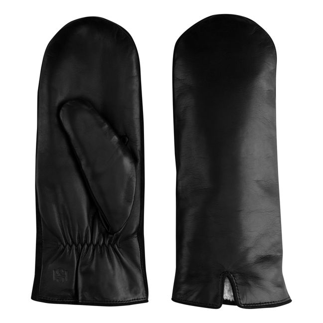 Essentials Fleece Lined Leather Mittens | Negro
