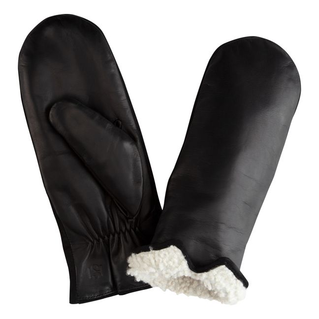 Essentials Fleece Lined Leather Mittens | Black