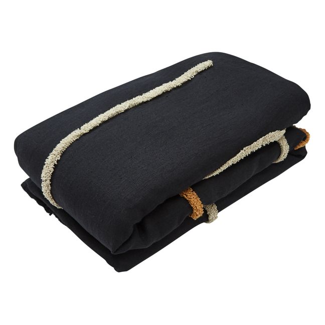 Tikri Washed Linen Quilt  | Black