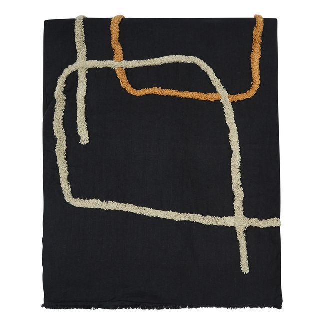 Tikri Washed Linen Quilt  | Black