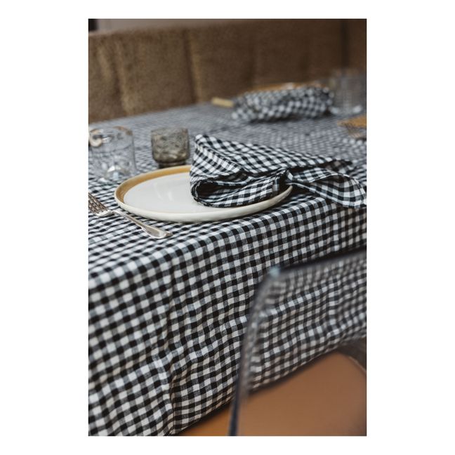 Gingham Washed Linen Tablecloth | Nero