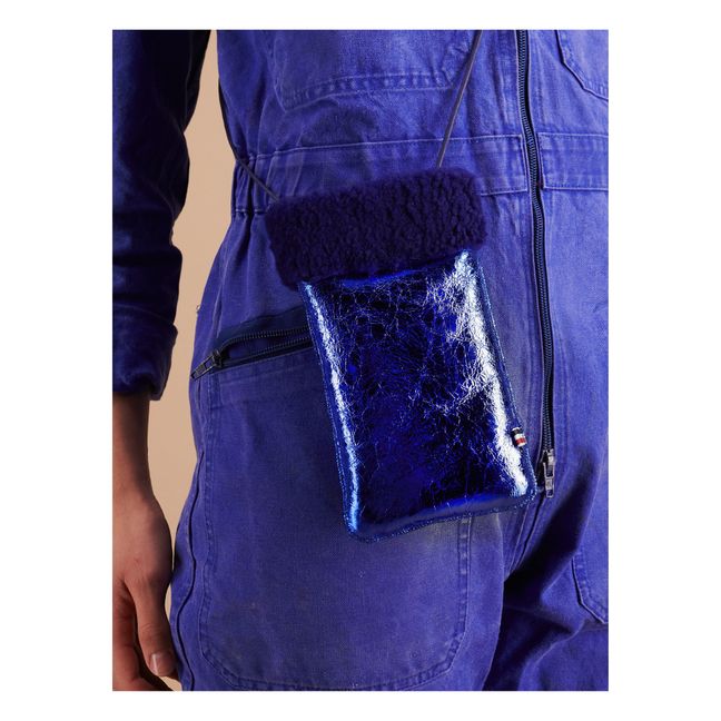Custodia per telefono in pelle di pecora metallizzata - Collezione adulti - Francia | Blu marino