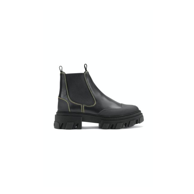 Low-Rise Leather Chelsea Boots with Yellow Stitching | Negro
