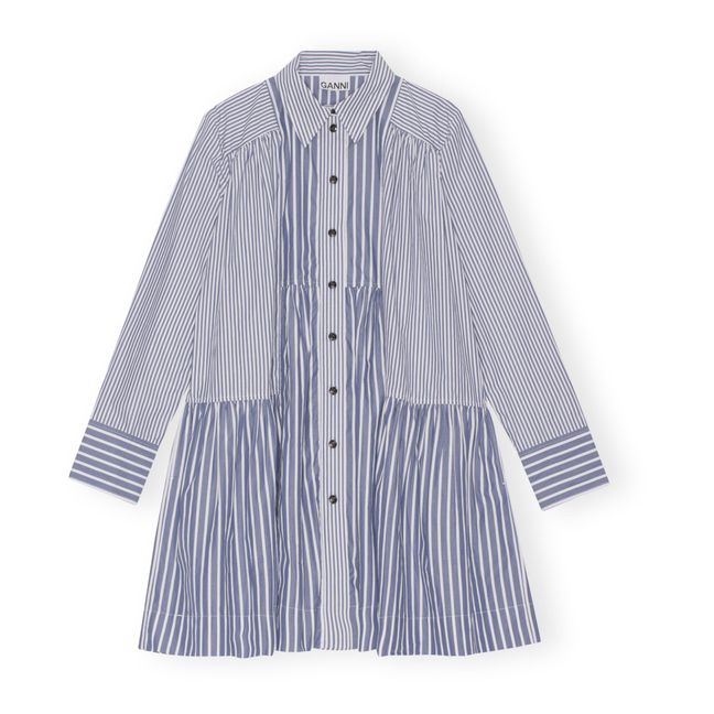 Loose Fit Organic Cotton Striped Dress | Grey blue
