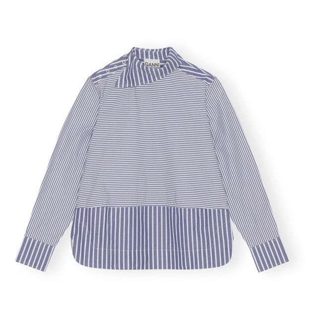 Organic Cotton Asymmetric Collar Striped Shirt | Azul Gris