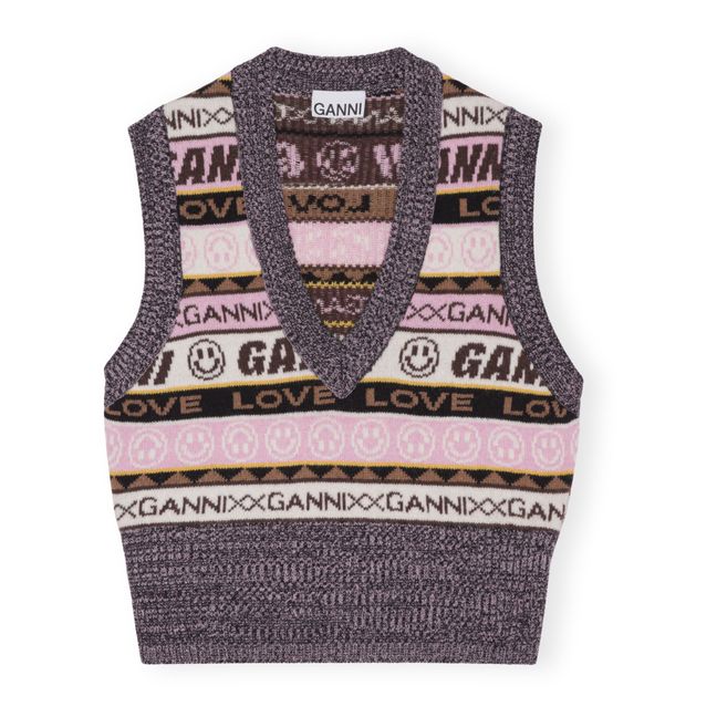 Sleeveless V-Neck Recycled Wool Graphic Sweater | Grey