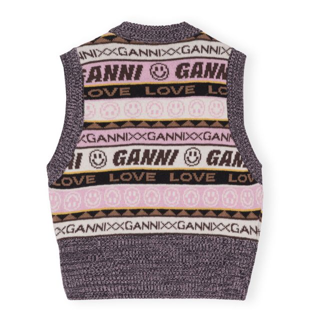 Gilet scollo a V grafico in lana riciclata | Grigio