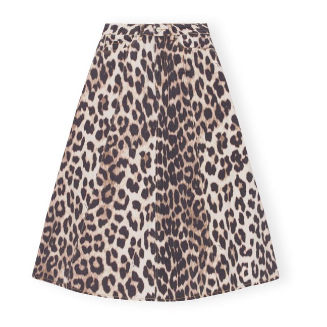 Organic Cotton Printed Denim Skirt | Leopard