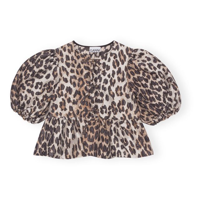 Blusa de jacquard con peplum 3D | Leopardo