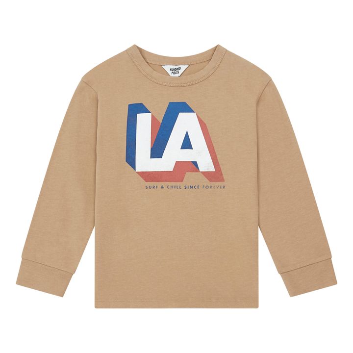 LA Surf Organic Cotton Long Sleeve T-Shirt | Beige- Immagine del prodotto n°0