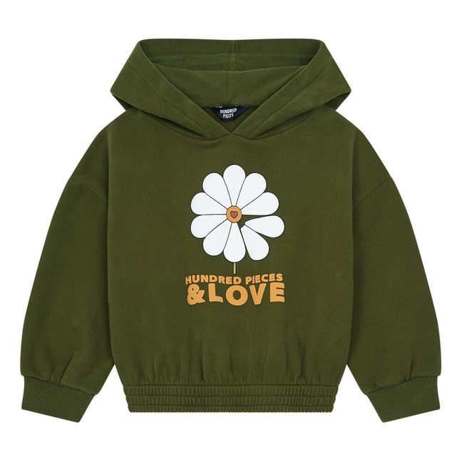 Organic Cotton Hundred Pieces & Love Hoodie | Verde oliva