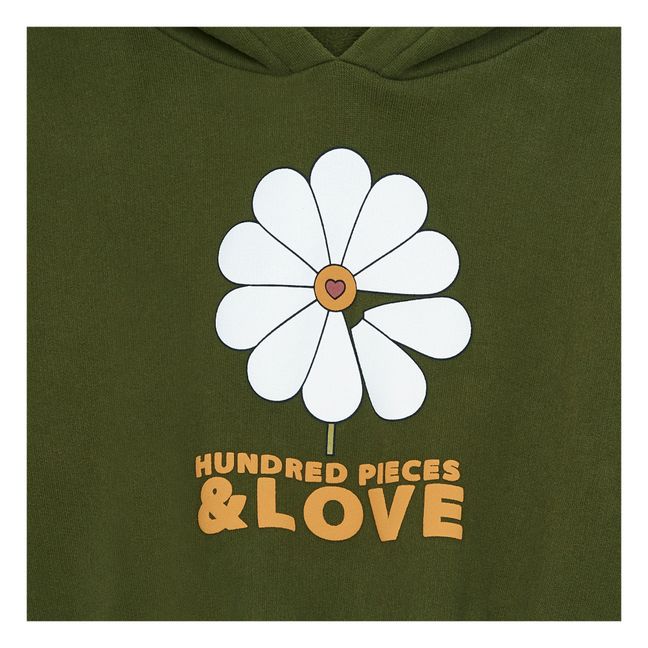 Organic Cotton Hundred Pieces & Love Hoodie | Verde oliva