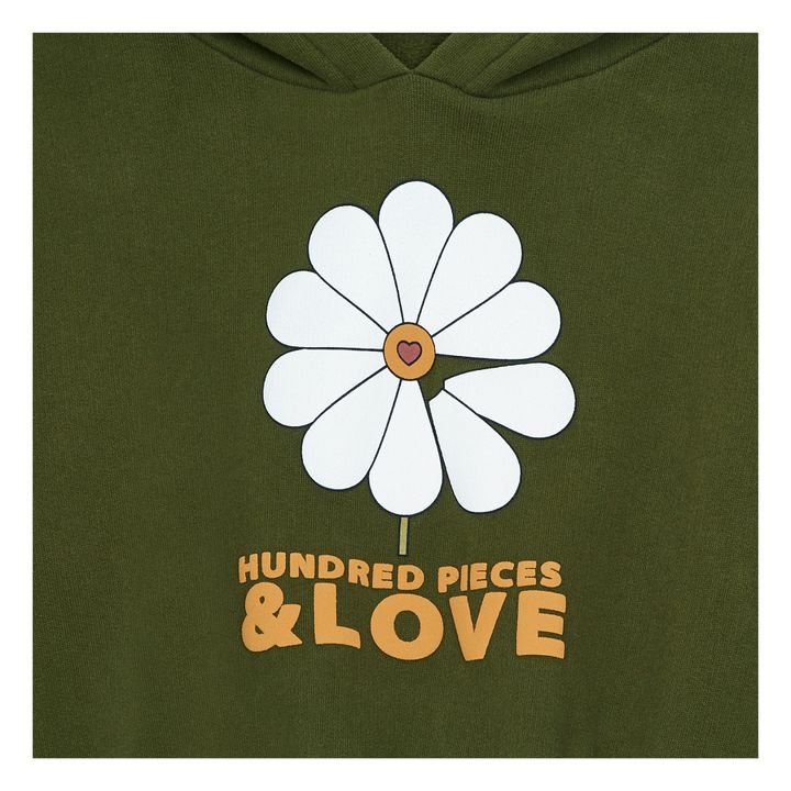 Organic Cotton Hundred Pieces & Love Hoodie | Olive green- Product image n°2