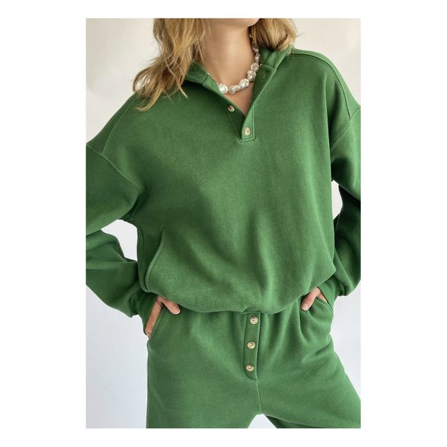 Organic Cotton Button-Up Hoodie | Chromgrün