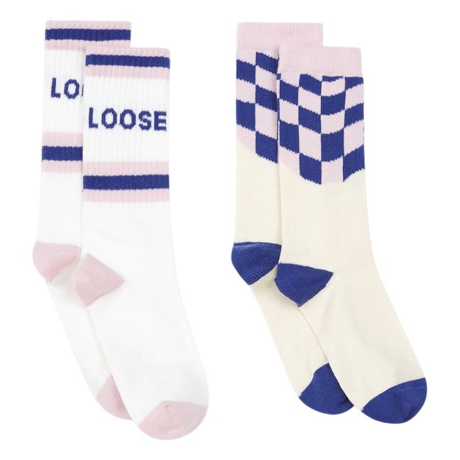 Checkered Stay Loose Socks - Set of 2 | White