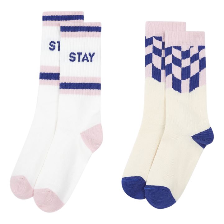 Checkered Stay Loose Socks - Set of 2 | White- Product image n°1