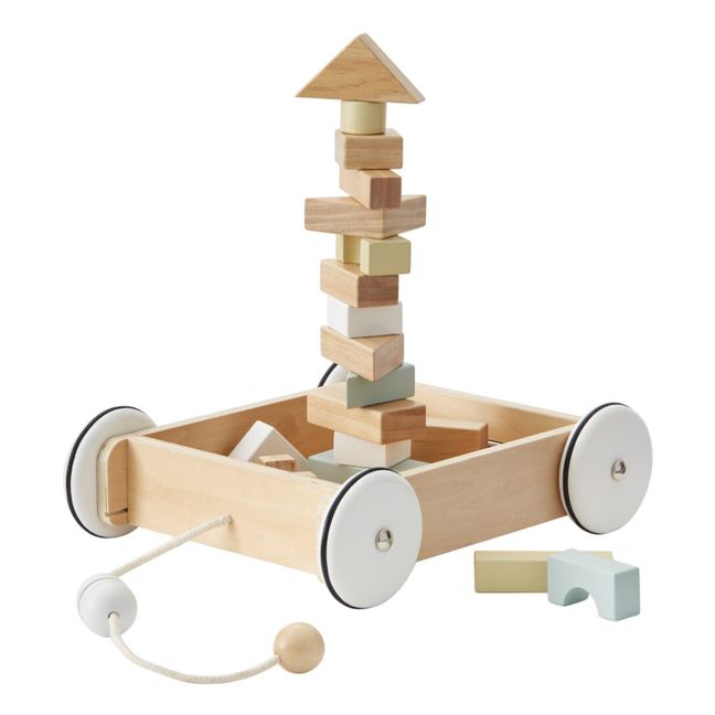 Chariot à roulettes avec cubes en bois
