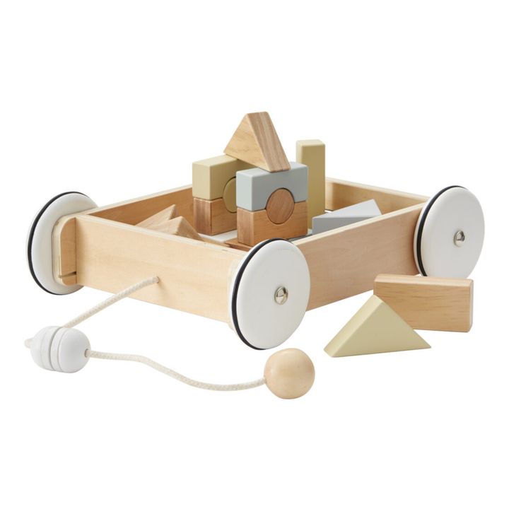 Carretto in legno con ruote e cubi al suo interno - Immagine del prodotto n°3