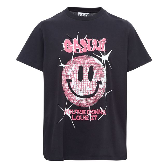 Smiley Dark Relaxed Basic Organic Cotton T-shirt | Black