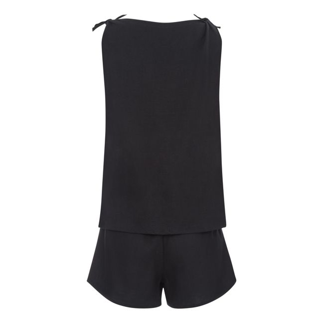 The Knot Linen Top & Bottom Set | Black