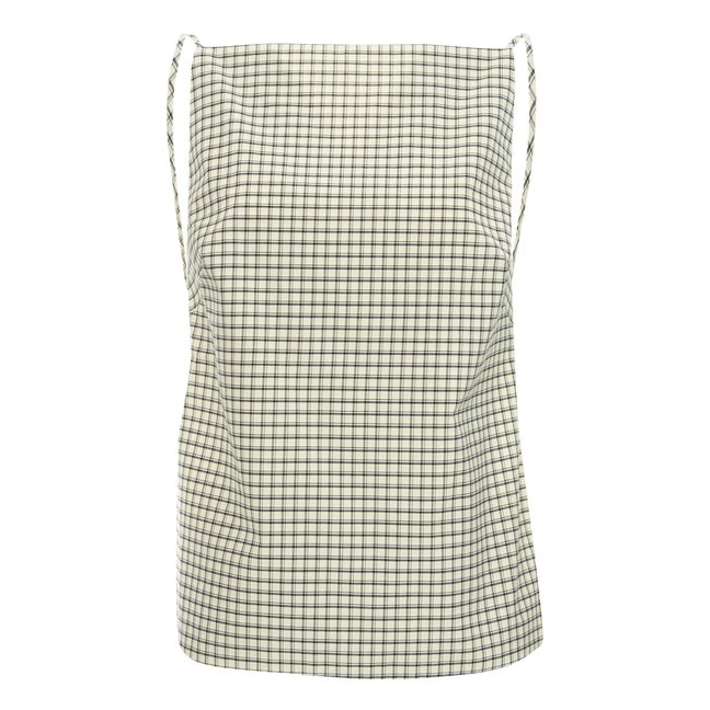 Square Collar Checked Top | Beige