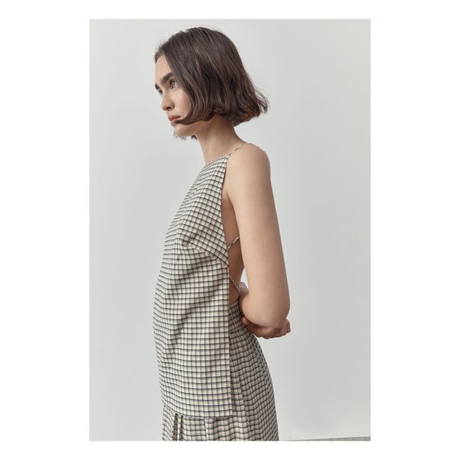Square Collar Checked Top | Beige