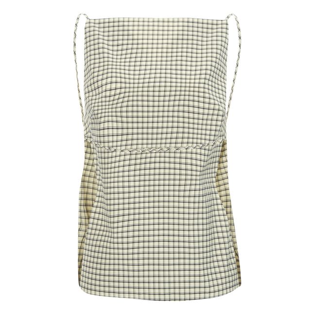 Square Collar Checked Top | Beige