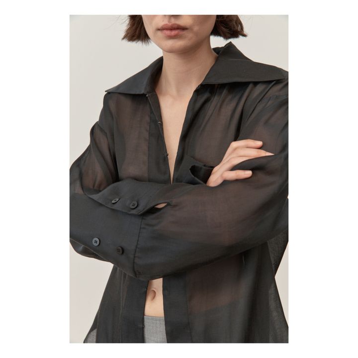 Camicia Sheer in seta e cotone | Nero- Immagine del prodotto n°5
